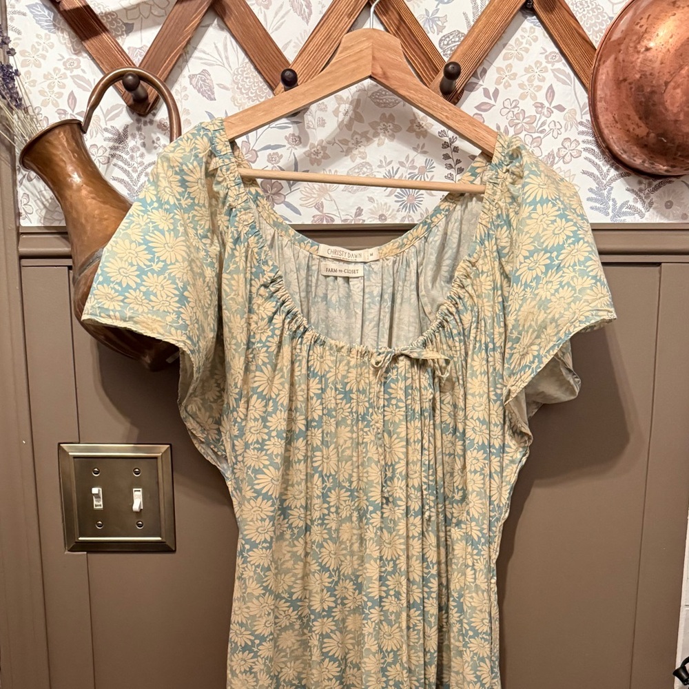 Christy Dawn Floral Dress in Cream and Blue